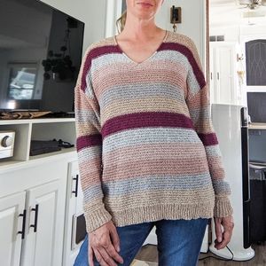 Knox Rose V-neck stripped knit sweater med…